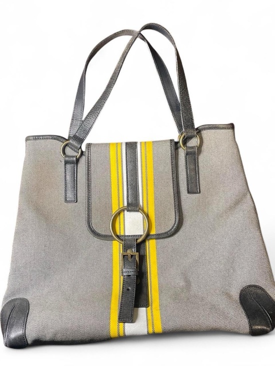 Burberry Handbags - Burberry Gray Large Canvas Tote Bag with Yellow Stripe